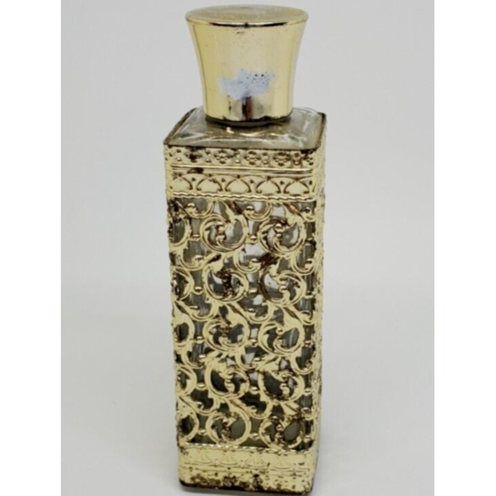 Vtg 60s Tiffany Perfume Bottle Gold Metal Filigree L'Argene 2 Oz Empty Scandal!
